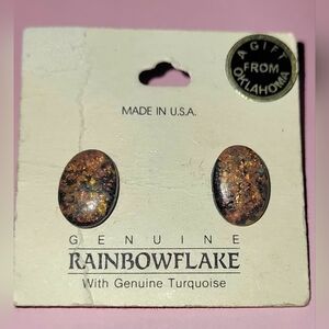 Vintage Genuine Rainbow Flake With Turquoise Stone From Oklahoma